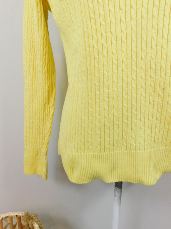 Vintage 80s Jeanne Pierre Bright Yellow Ribbed Cable Knitted Cotton Stretch Roll Down Turtleneck Long Sleeve Sweater Top Sz Large Etsy UK