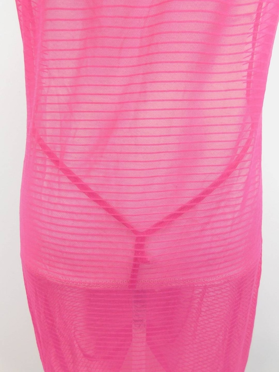 Vintage 90s Hot Pink Striped Print Sheer Lace Cot… - image 3