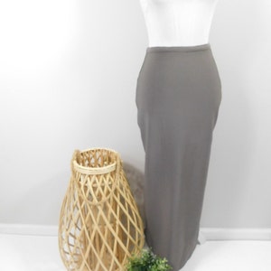 Vintage 90s Dark Grey Ribbed High Elastic Waist Straight Solid Pencil Back Split Bodycon Minimal Long Maxi Skirt Bottom Sz XS