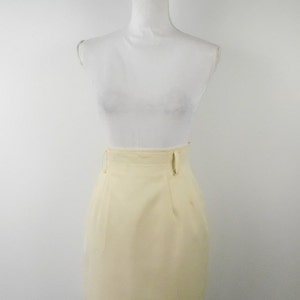 Vintage 80s Michelle Ivory White Wool Blend High Waist Lined Pencil Knee Length Back Split Office Minimal Skirt Bottom Sz Medium