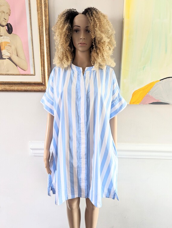Vintage 00s Crown & Ivy Light Blue White Striped Print Button Down  Oversized Cotton Sleeveless Knee Length Dress Sz XL Plus Size - Etsy UK