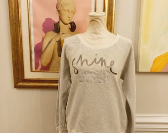 Vintage 00s Light Dark Gray Shine Bright Sequin Embellished Metallic Crewneck Oversized Long Sleeve Sweater Sweatshirt Sz Medium