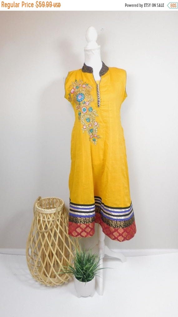 50% OFF CLOSET SALE Vintage Indian Kaftan Mustard