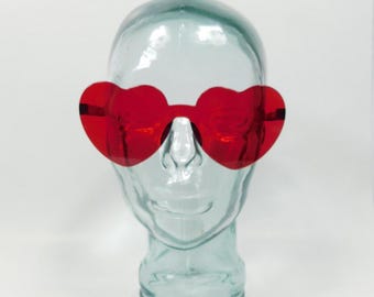 Vintage 00s Red Tinted Heart Shaped Transparent Plastic Rimless Frame Costume Fashion Party Favor Sunglasses Lens Glasses Eyewear