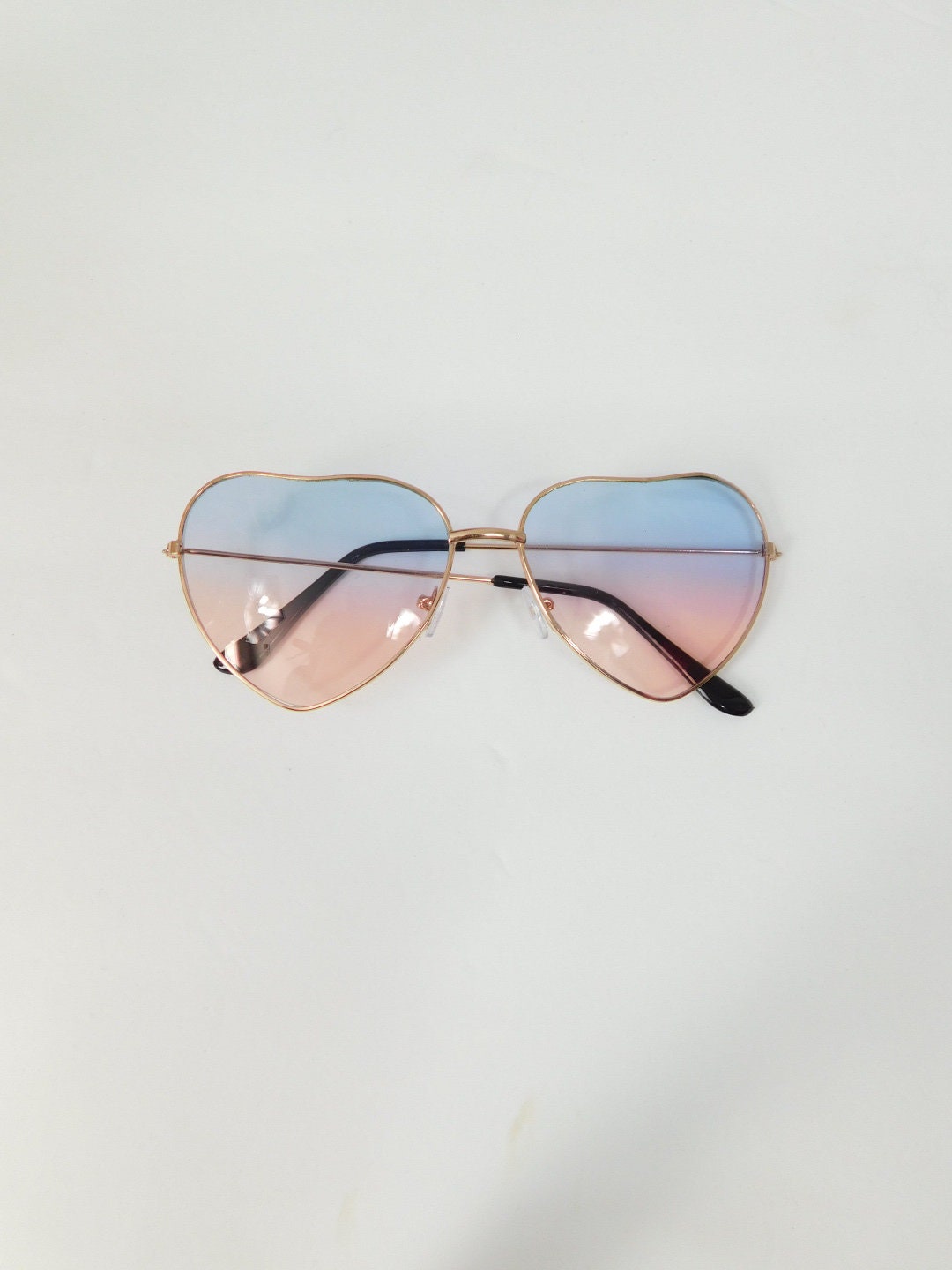 Vintage 00s Light Blue Pink Ombre Heart Shaped Transparent Fashion Plastic Gold Metal Frame Sunglasses Lens Glasses Eyewear Etsy