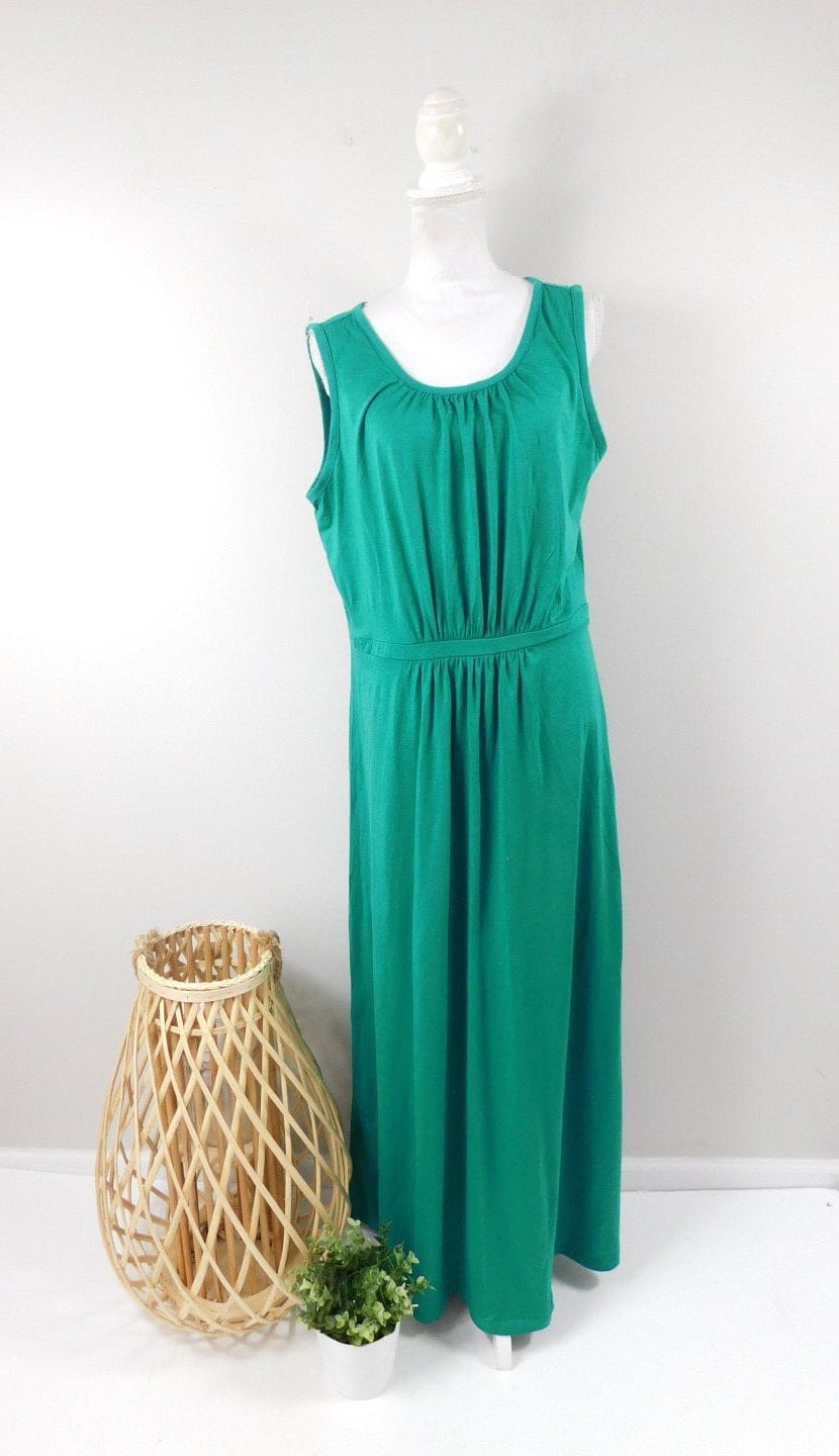 Vintage 00s Lands End Kelly Green Pleated Front Stretch Sleeveless Scoop  Neck Tank Top Long Maxi Length Dress Sz 16/XL Plus Size - Etsy Israel