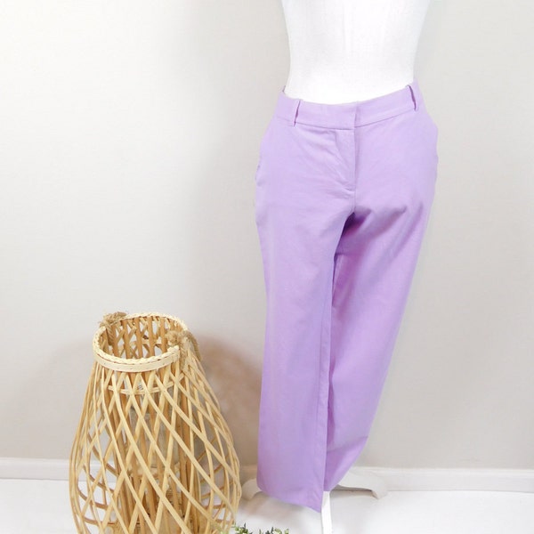 Vintage 1990s J. Crew Cafe Lavender Purple Mid Rise Straight Tapered Leg Minimal Capri Pants Slacks Trousers Bottoms Sz 2 Small