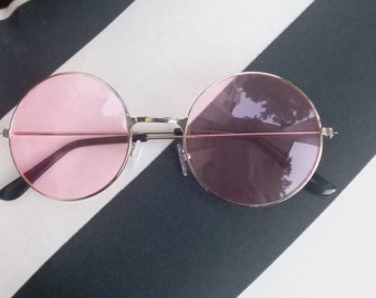 Vintage rose teinté argent grand rond Spectacle Hippie cadre mode lentille Standard Transparent lunettes de soleil lunettes lunettes de soleil