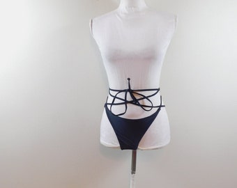 Vintage 00s Black Criss Cross Tie High Waist Cheeky Spandex Swim Bikini Bathing Suit Bottoms Swimwear Sz Small/Medium/Large/XL
