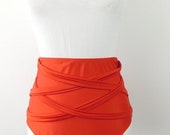 50 OFF SUMMER SALE Vintage 1990s Red Criss Cross Super High Rise Cut Lined Lifeguard Bikini Swimsuit Bathing Suit Swimwear Bottom Sz Large