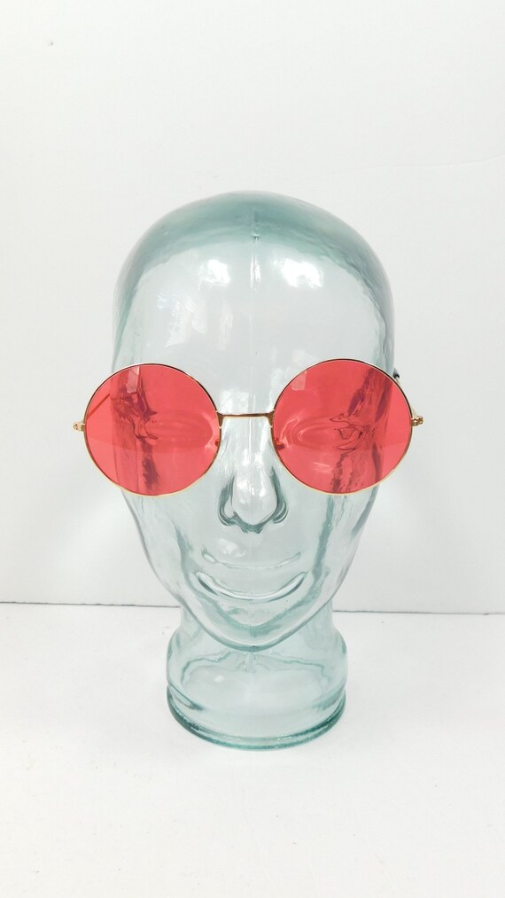 Vintage Red Tinted Gold Big Round Spectacle Sungl… - image 3