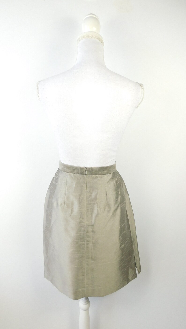 50/% OFF SPRING SALE Vintage 1990s Harve Benard Collection Silver Shiny Metallic High Waist Pencil Knee Length Formal Lined Skirt Sz Large