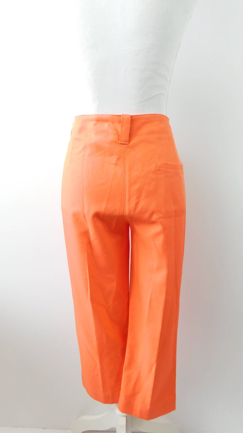 50/% SUMMER SALE Vintage 90s Bright Orange Creased Solid Minimal Classic Polyester Modest High Waist Pants Slacks Trousers Sz 8 Medium