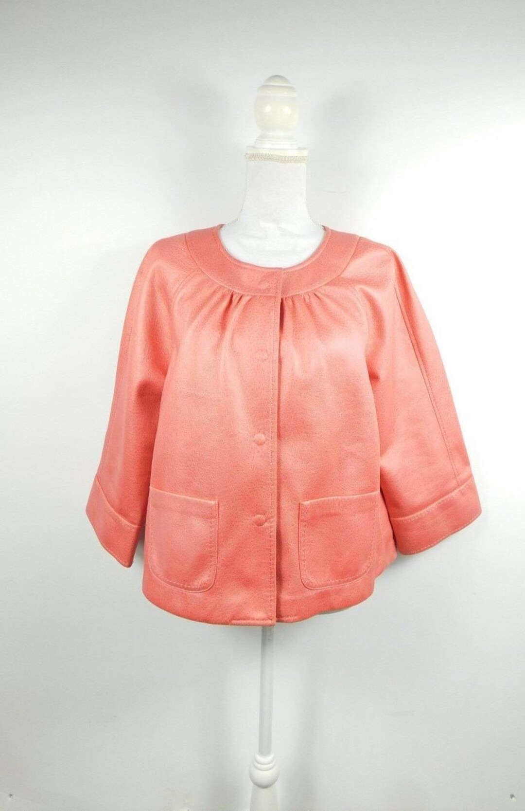 Vintage 90s Ruby Rd. Coral Pink Faux Leather Snap Button up Crewneck ...