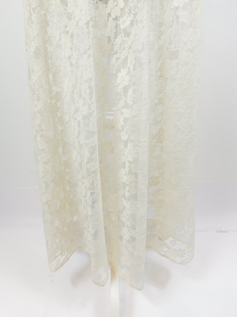 50/% OFF SPRING SALE Vintage 1960s Ivory Floral Print Lace Satin Evening Elegant Formal Short Sleeve Aline Party Midi Dress Gown Sz Medium