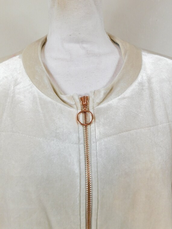 Vintage 90s Cream Beige Soft Velvet Rose Gold Zip… - image 2