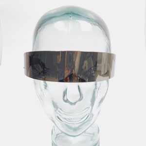Vintage Silver Mirrored One Single Piece Robotic Shield Futuristic Fashion Visor Sunglasses Lens Half Face Sunnies