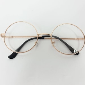 Vintage Big Round Spectacle Gold Clear Classic Standard Transparent Fashion Sunglasses Metal Frame Costume Lens Glasses