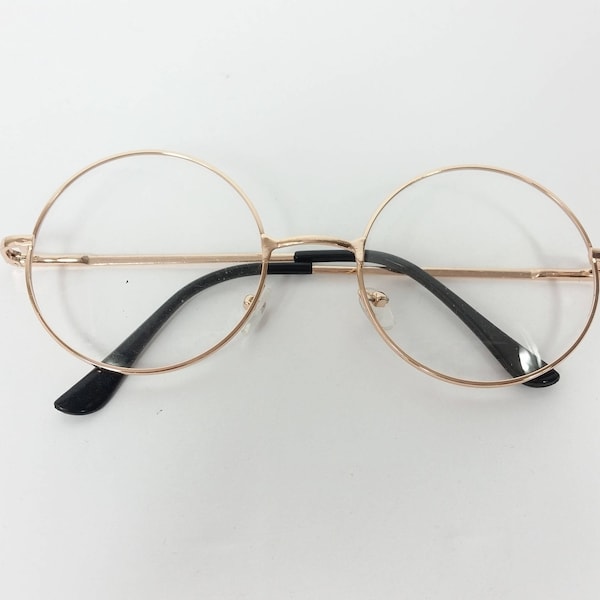 Vintage große runde Brille Gold klar klassische Standard transparente Mode Sonnenbrille Metallrahmen Kostüm Linse Brille