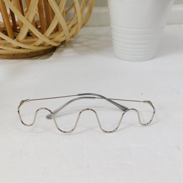Vintage 90s Silver No Lens Metal Chevron Squiggly Wavy Transparent Frame Fashion Standard Sunglasses Glasses Eyewear