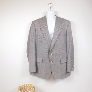 Mens Vintage 80s Hart Schaffner & Mark Brown Multicolor Wool Houndstooth Print Two Button Up Lined Blazer Jacket Coat Sz Large