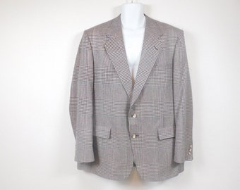 Mens Vintage 80s Hart Schaffner & Mark Brown Multicolor Wool Houndstooth Print Two Button Up Lined Blazer Jacket Coat Sz Large