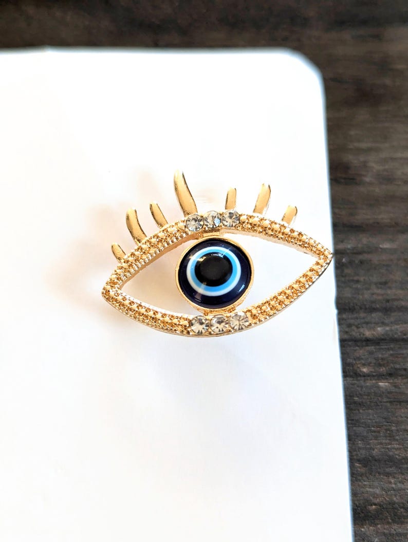 Evil Eye Rhinestone Vintage 00s Gold Red Evil Eye Rhinestone Abstract Face Lips Mismatch ...