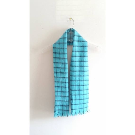 Vintage 90s Turquoise Blue Black Pure Wool Plaid … - image 7