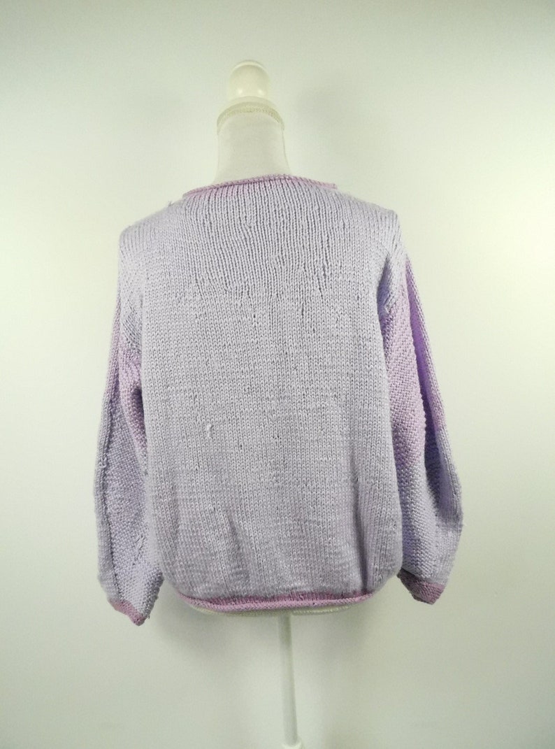 50/% SUMMER SALE Vintage 60s Pastel Lavender Purple Pocket Ribbed Knitted Minimal Boatneck Long Sleeve Thick Sweater Top Blouse Sz Large