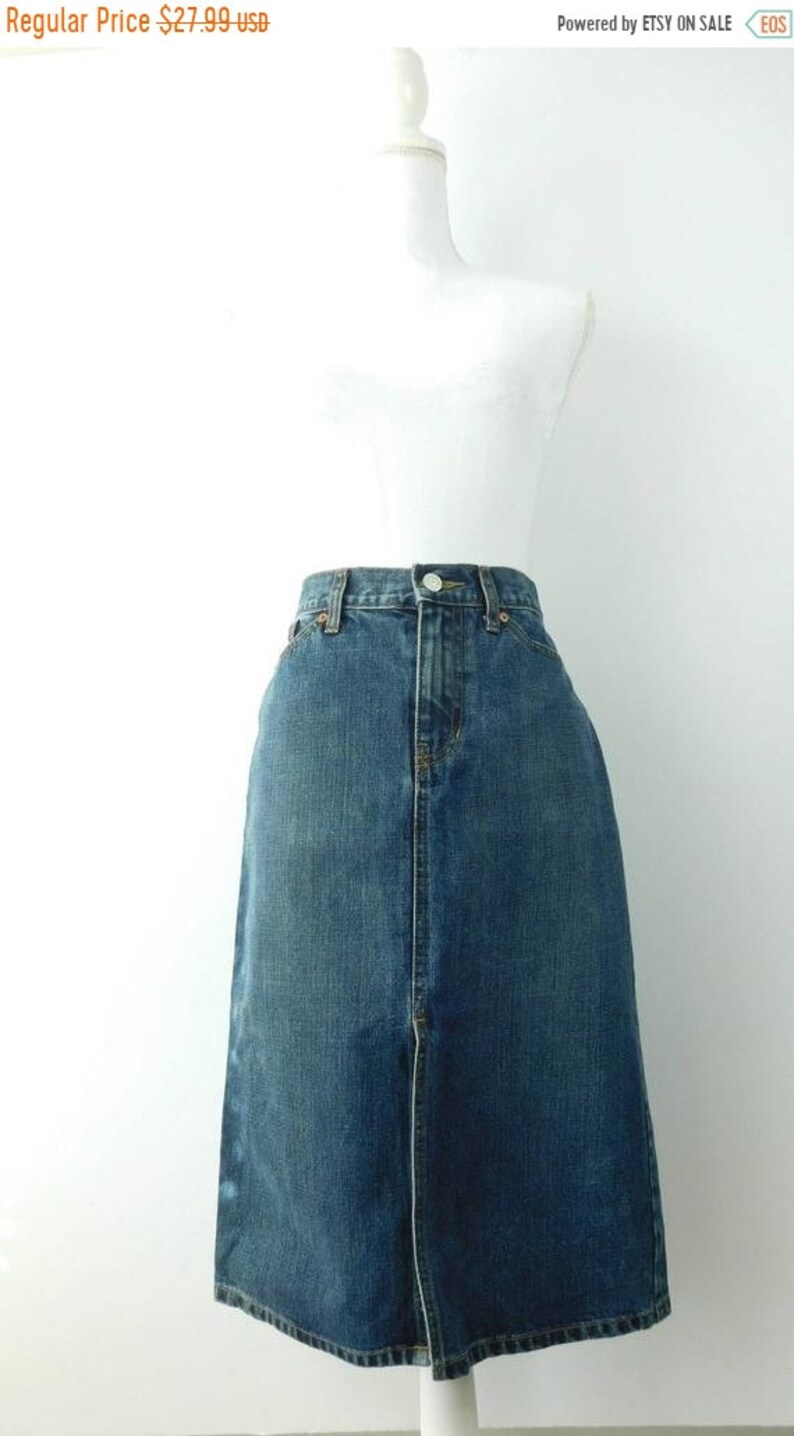 60/% BIG XMAS SALE Vintage 90s Gap Jeans Dark Blue Jean Front Split High Waisted Fitted Pencil Knee Length Minimal Denim Skirt Sz 4 Small