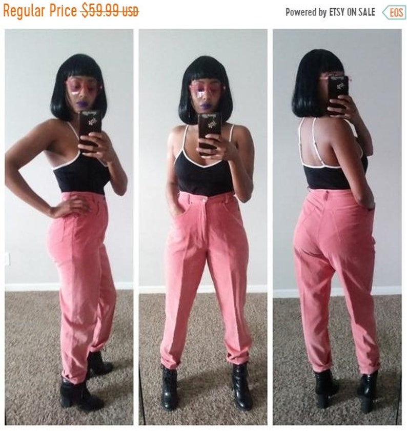 50/% SUMMER SALE Vintage 70s Stefano International Mauve Pink Corduroy Tapered Leg High Waist Minimal Cotton Pockets Pants Sz 10 Medium
