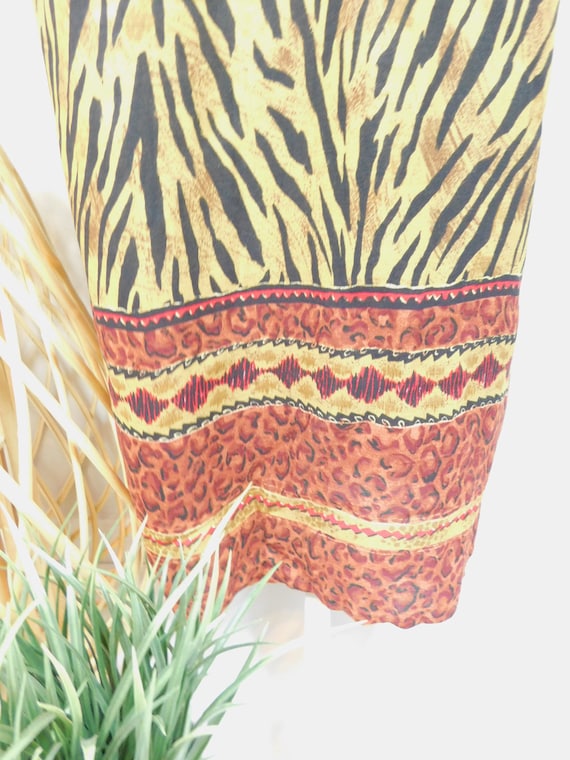 Vintage 80s Brown Black Leopard Cheetah Zebra Striped Print High Elastic Waist Split Straight Long Maxi Length Skirt Sz 10 Medium Etsy