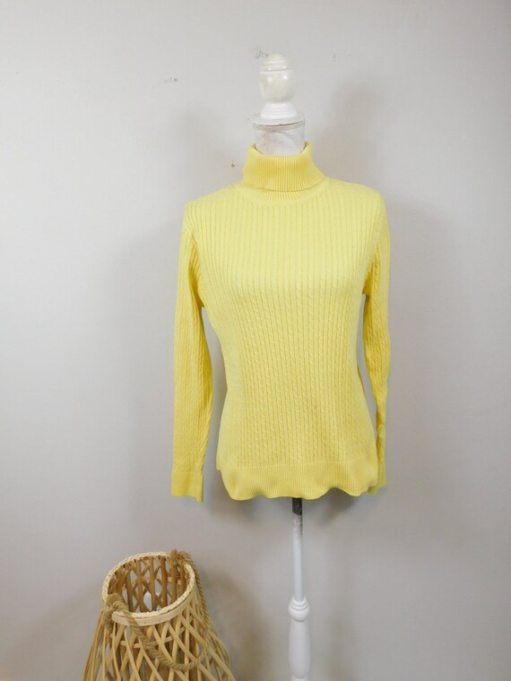 Vintage 80s Jeanne Pierre Bright Yellow Ribbed Ca… - image 1