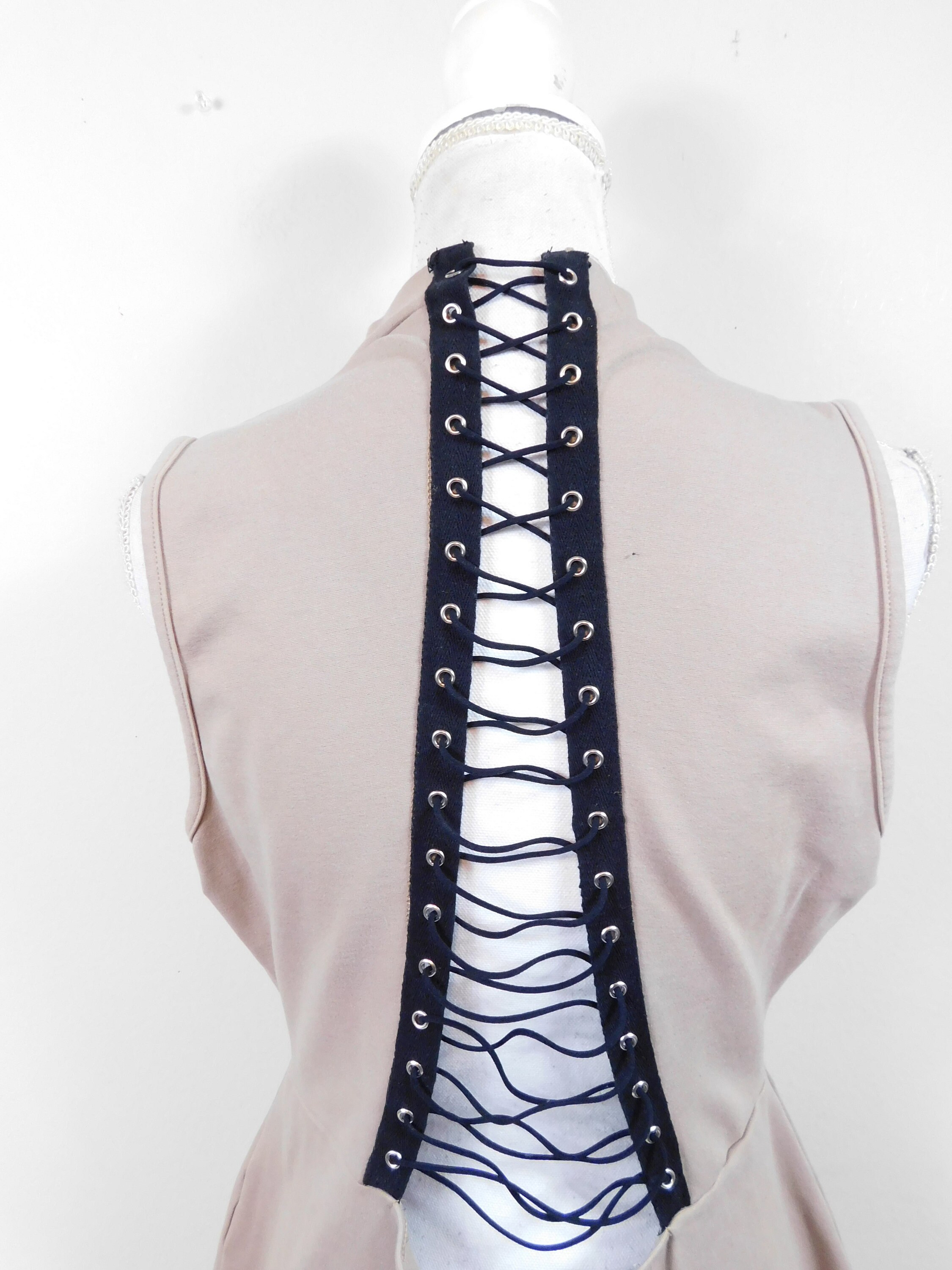 Vintage 00s Taupe Black Criss Cross String Bodycon Rivet