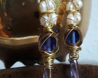 Goldfilled earrings with freshwater pearls and glass beads no. 23