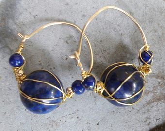 Goldfilled and lapis lazuli earrings with small gold beads no. 27