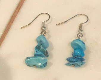 Dainty, Silver Blue Turquoise Dangle Earrings