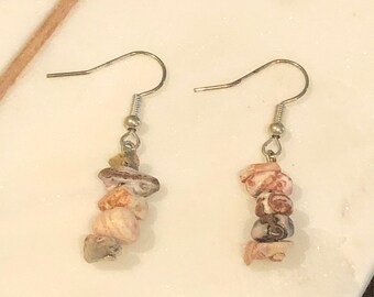 Dainty, Silver Dangle Coral Earrings