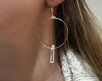 Quartz Crystal Hoop Earrings