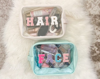 Clear Makeup Bag Personalized Clear Pouch With Patches Clear Toiletry Bag For Women Clear Cosmetic Bag Custom Extra Large Packing Cube