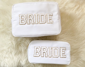 Bride Gift Bag With Patches Bride Bag Bride Makeup Bag Bride Pouch Bridal Shower Gift Engagement Gift Cosmetic Bag Bride Christmas Gift