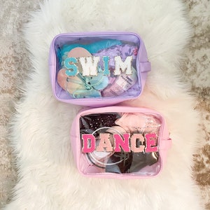 Clear Makeup Bag With Patches Extra Large Zipper Pouch Cosmetic Bag Personalized Clear Zipper Pouch Clear Toiletry Bag Women Varsity Letter