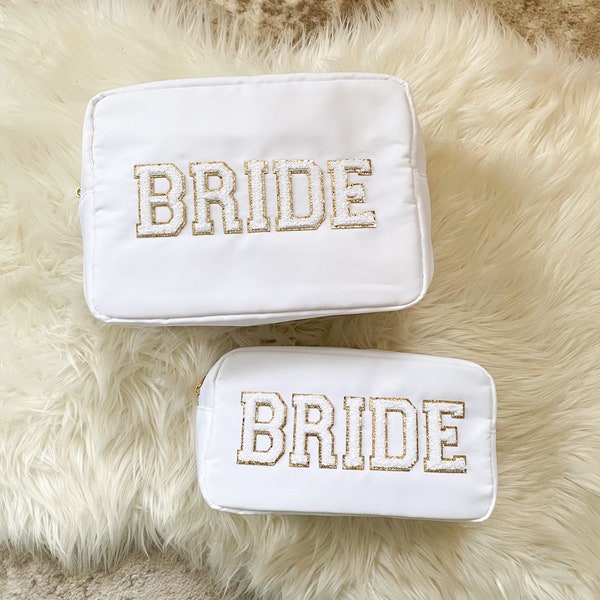 Bride Gift Bag With Patches Bride Bag Bride Makeup Bag Bride Pouch Bridal Shower Gift Engagement Gift Cosmetic Bag Bride Christmas Gift