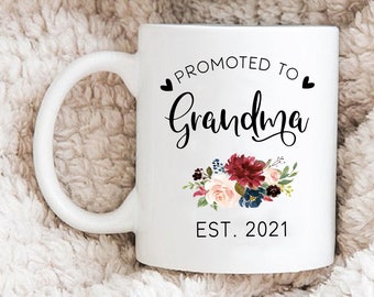 Taza de abuela promocionada, taza de revelación de nueva abuela, taza de regalo personalizada para nueva abuela, taza de anuncio de embarazo para abuela
