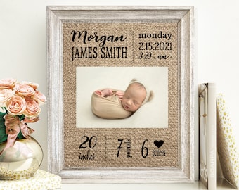 Baby Birth Stats Frame Photo Birth Announcement Sign Personalized Picture Frame For Newborn Gift New Mom Gift Nursery Decor