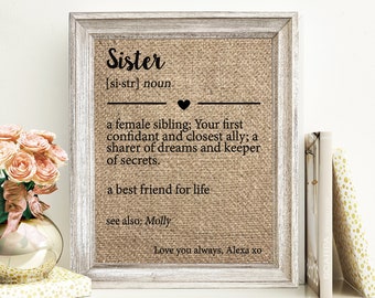 Sister Birthday Gift Twin Sister Gift Personalized Sister Gift From Sister Christmas Gift For Sister Definition Print Sister Wall Print