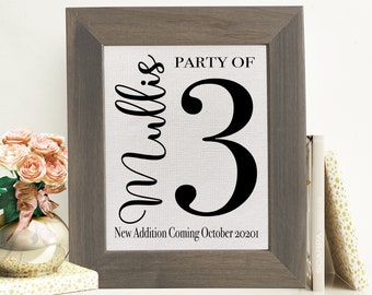 Party Of 3 Sign Personalized Housewarming Gift Family Number Sign Family Name Sign Party Of Family Sign Pregnancy Announcement Gallery Wall