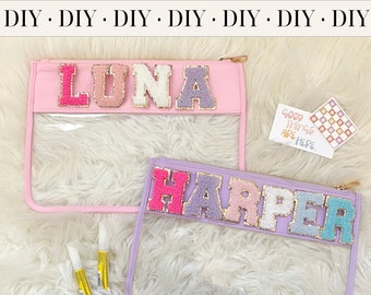 DIY Clear Pouch With Patches Custom Clear Zipper Pouch With Letters Clear Makeup Bag Personalized Cosmetic Bag Clear Pencil Case Meds Bag