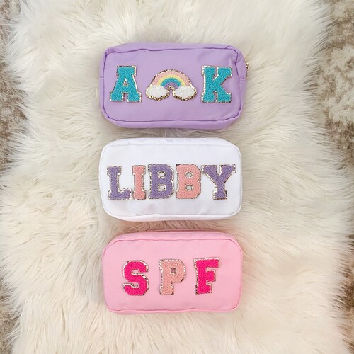 Nylon Makeup Bag With Patches Pouch Personalized Cosmetic Bag Etsy