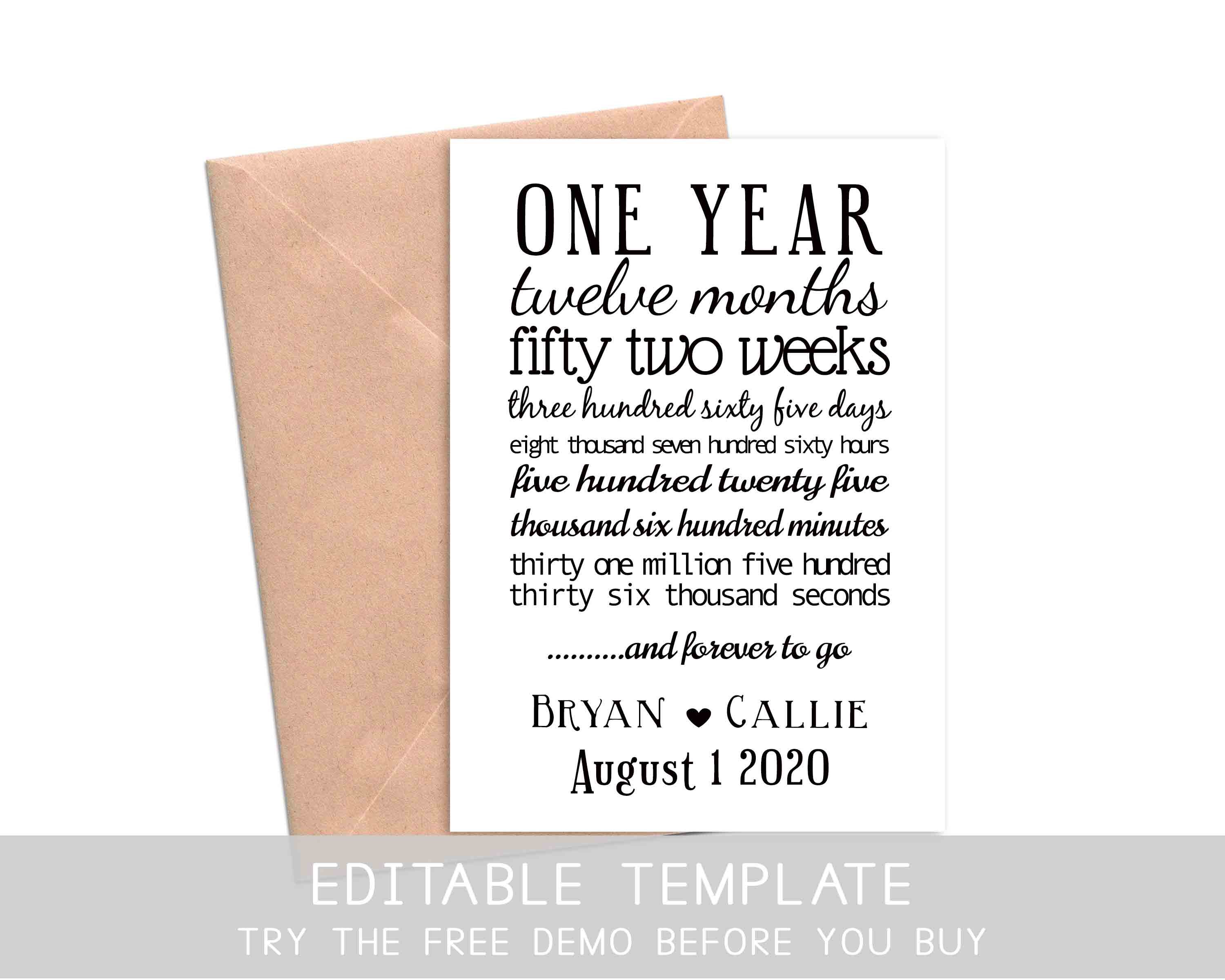 Printable One Year Anniversary Card For Boyfriend DIY 221x221" Foldable Card  21st Wedding Anniversary Card For Husband Paper Anniversary Gift Him With Boyfriend Report Card Template